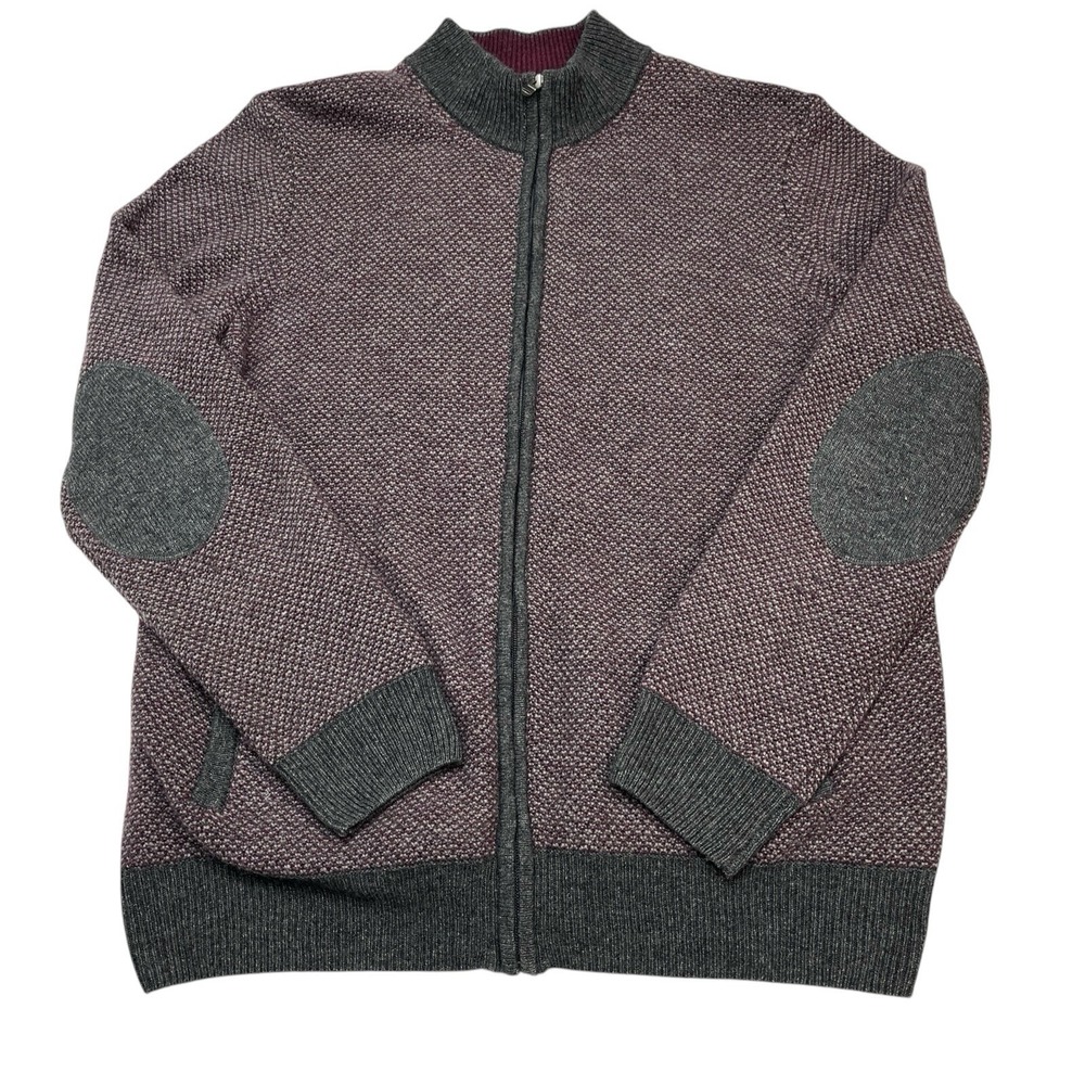 Jos A Bank Reserve Cardigan Mens XL Gray Ribbed Wool Blend Full Zip Business‎
